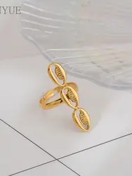 Stainless Steel Shell Colorfast Stain-Free Jewelry Stylish 18k Gold Plated Shell Ocean Style Open Wrap Rings