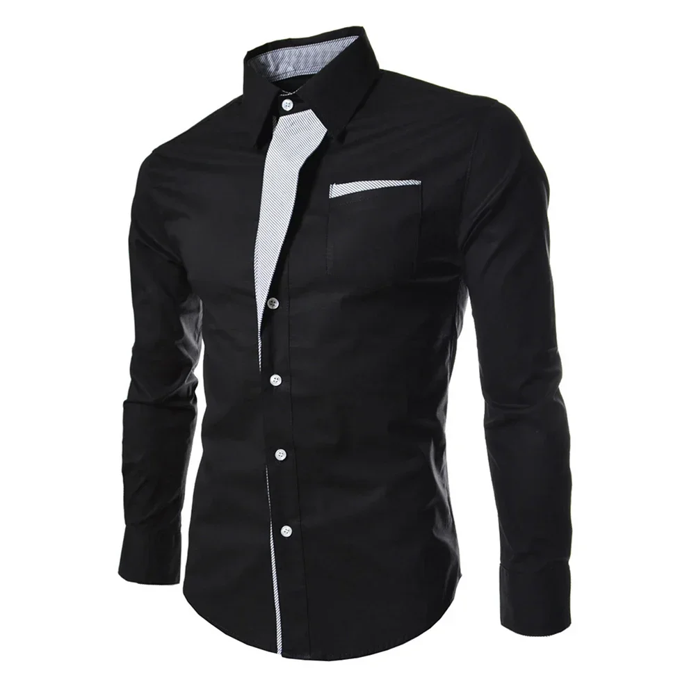 Men Dress Shirt Casual Color Block Slim Long Sleeve Button Down Business Formal Shirt Breathable Comfy Tops Tee Shirt Homme