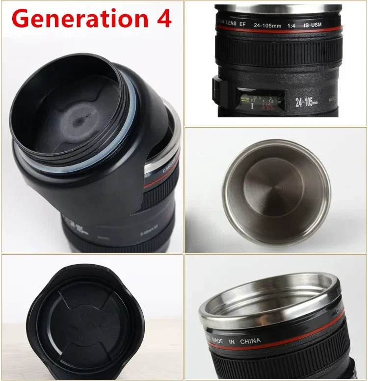 380ml Stainless Steel Camera EF24-105mm Coffee Lens Mug White Black Coffee Mugs Creative Gift  Coffee Cups