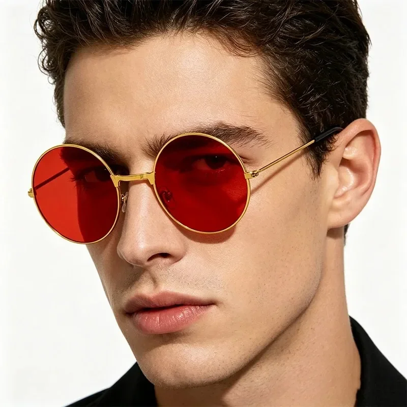 Classic Vintage Round Frame Sunglasses For Men Women Brand Design Ocean Red Yellow Metal Circle Sun Glasses Unisex Eyewear