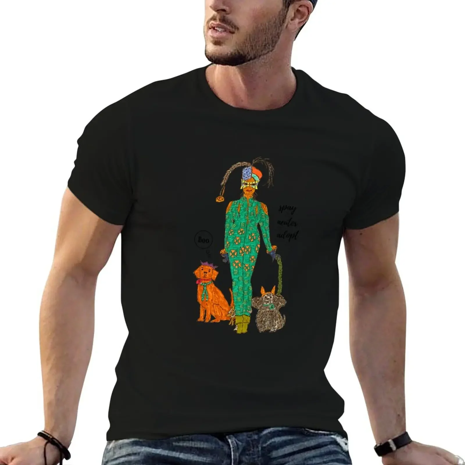 Ms. Diamond and her rescue pets take a stroll on Halloween T-Shirt hippie clothes cheap stuff Men's clothing