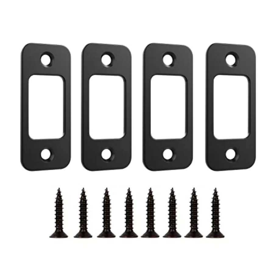 Deadbolt Strike Plate Door Backplate 1" x 2-1/4" Round Corner Matte Black with Screws 1-3/8" - 4 Pack