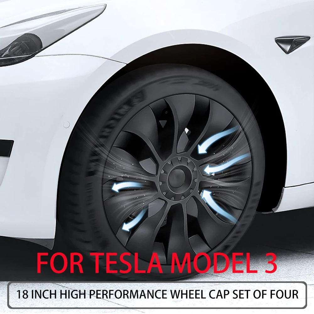 4PCS for Tesla Model 3 18 Inch Hub Cap Performance Replacement Wheel Cap Automobile Hubcap Full Rim Cover Accessories 2018-2022