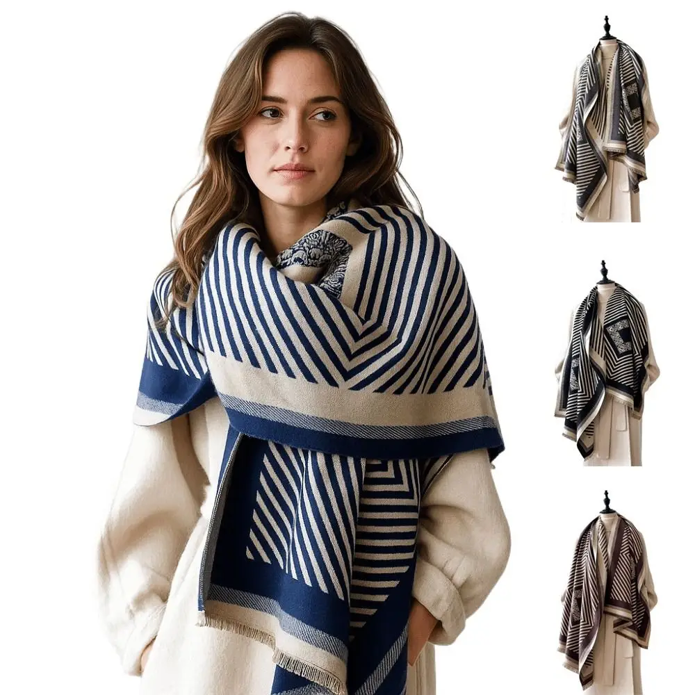 

Elegant Luxury Imitation Cashmere Scarf Two-Sided Warm Pashmina Blanket Windproof Thick Women's Winter Shawl Winter