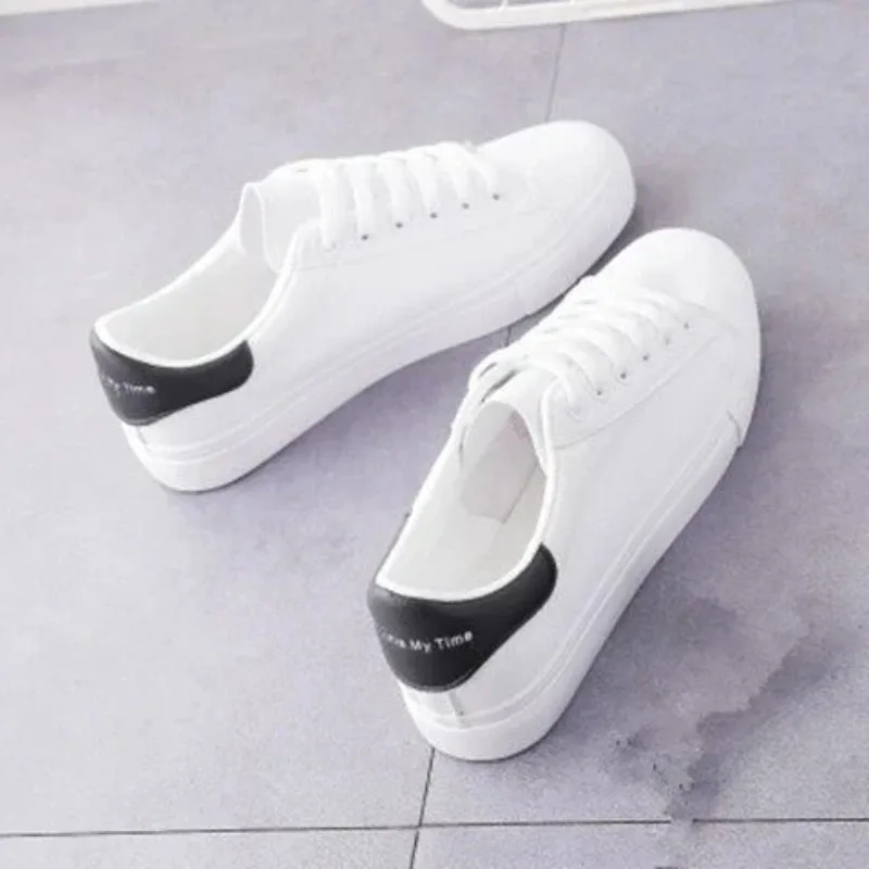 New Women's Boutique Single Shoes, Casual Sports Shoes, Lace Up Flat Bottomed Round Toe White Shoes, Outdoor Walking and Running