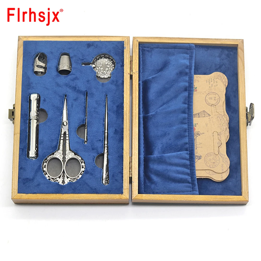 Sewing Kit High Quality Embroidery Scissors Kits Vintage Scissors with Sewing Needle Case Thimble Threader for Needlework Gift