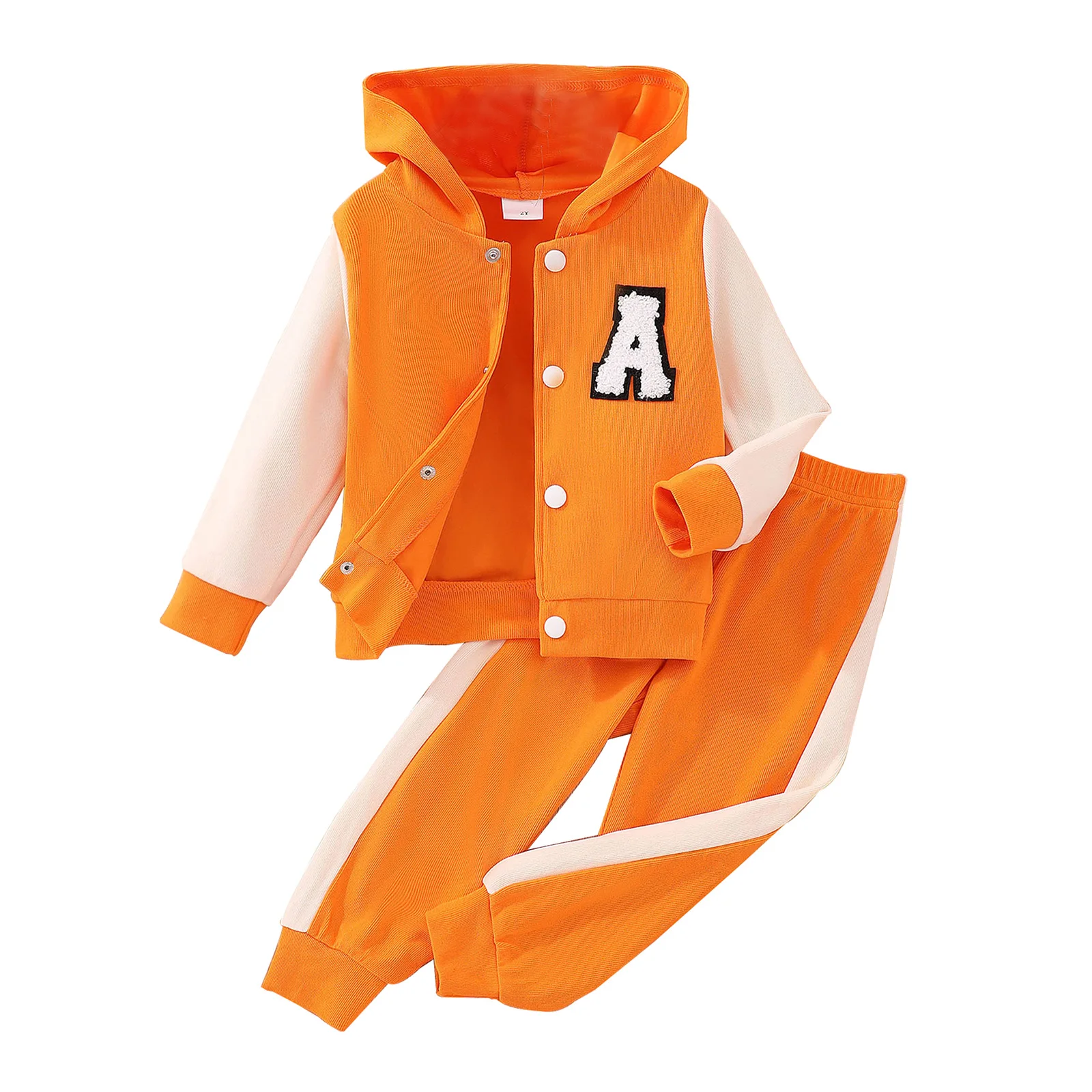 

Kids Girls Boys Casual Tracksuit Outfits Color Contrast Patchwork Long Sleeve 2 in 1 Hooded Jacket Sweatshirt with Sweatpants