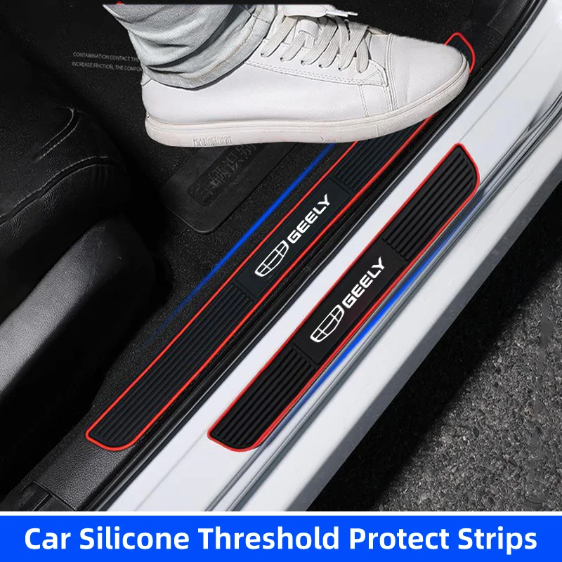 4pcs Rubber Car Threshold Strip Door Decorative Sil Anti-friction Scratch for Geely Coolray Emgrand Okavango Monjaro Preface EX5