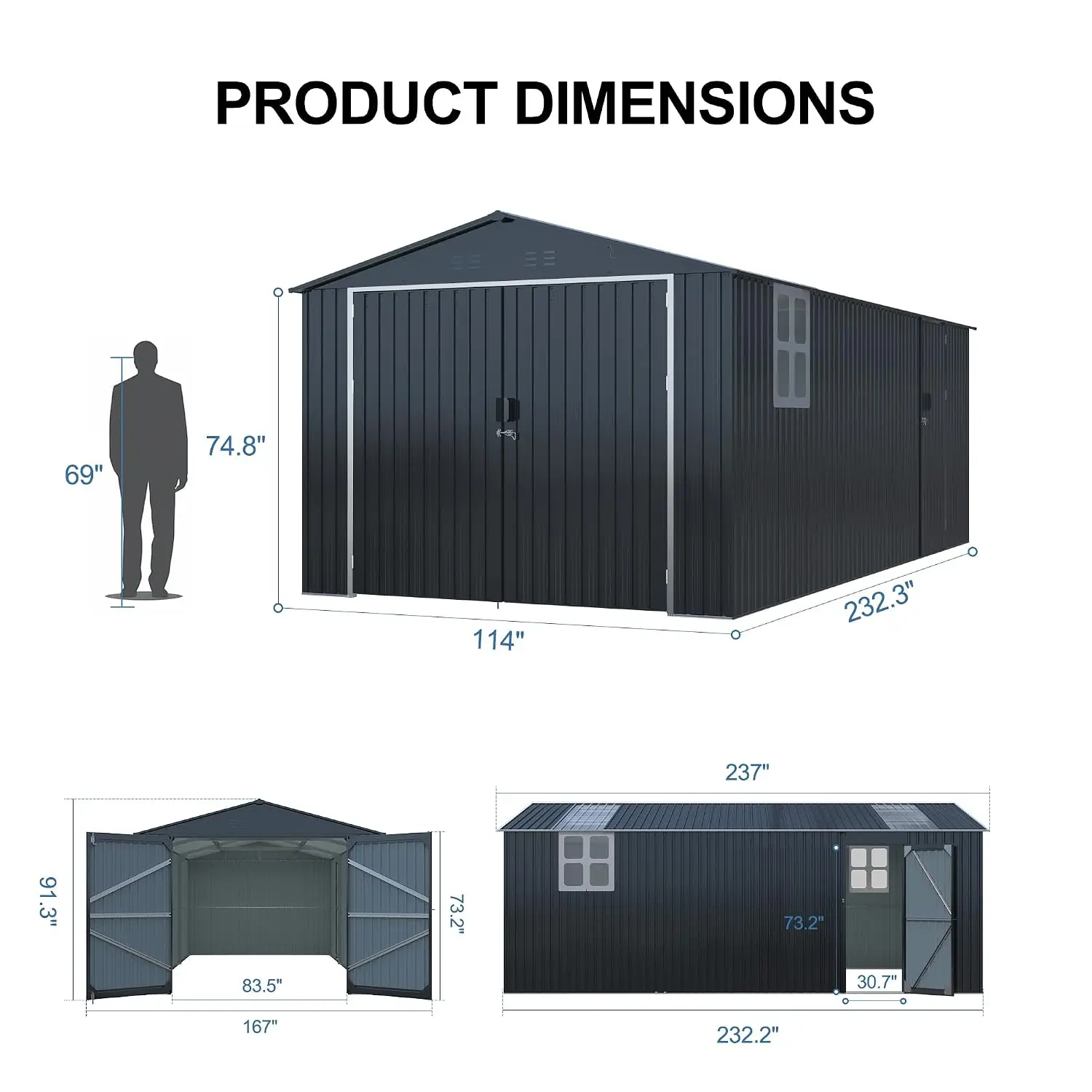 10x20 FT Metal Carport with Reinforced Frame & Galvanized Roof, Side Door, 4 Vents & Windows, Vehicle Shelter, Customized