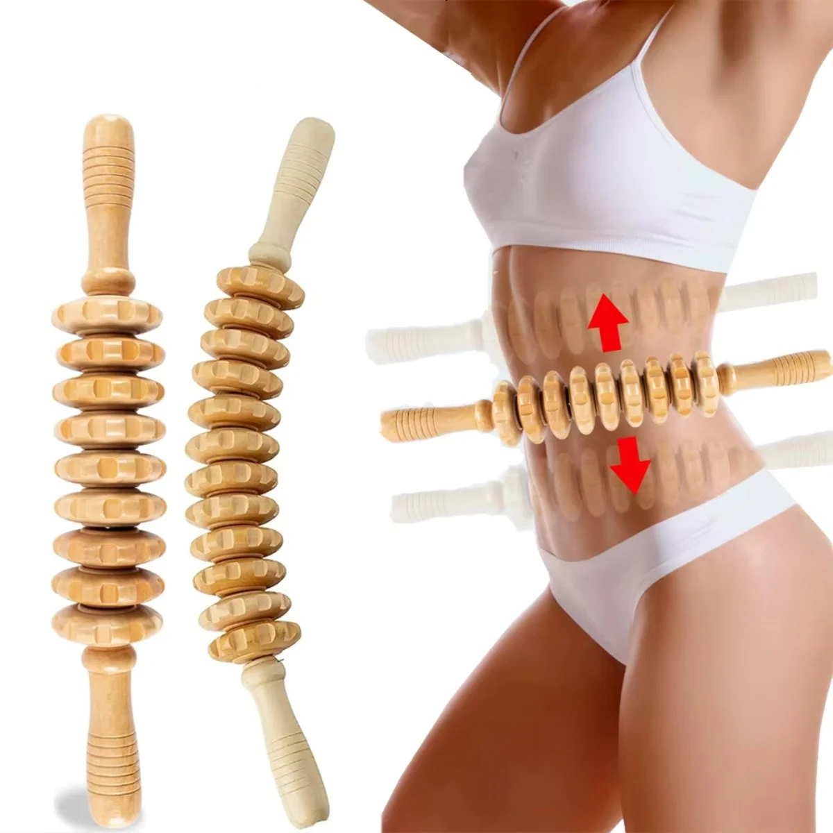 

Curved Wood Roller for Stomach Cellulite,Wooden Therapy Massage Tool for Body Shaping,Wood Massager Stick for Lymphatic Drainage
