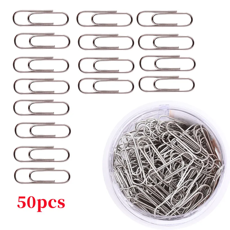 

50pcs Clips Folder Bookmark Stationery Metal Type Paper Clip Nickel Plated Fixed Pin Stationery School Office Supplies