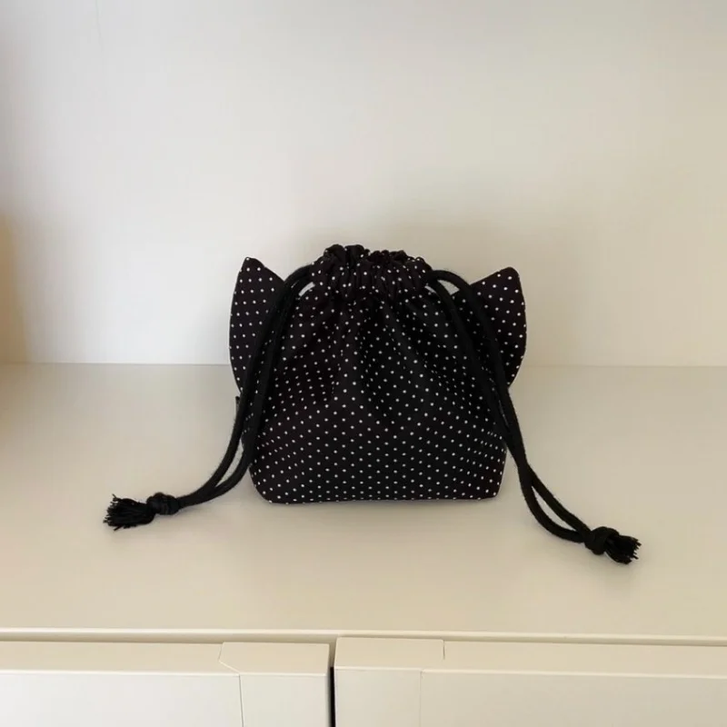 Harajuku Ins style pleated drawstring polka dot storage bag Handheld wrist daily commuting convenient decoration accessories