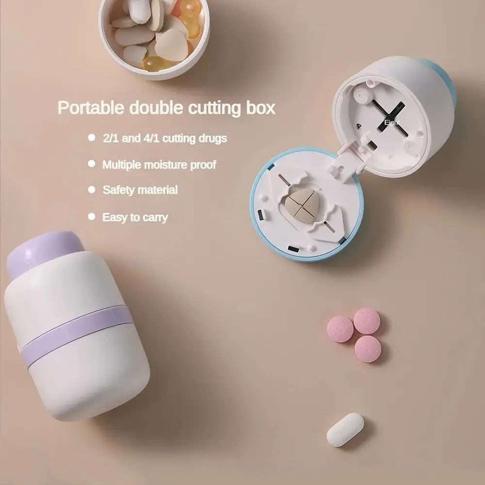 

Medicine Boxes 2-in-1 Pill Box Portable Plastic Pill Cutter Waterproof Sealed Pill Organizer Case Travel