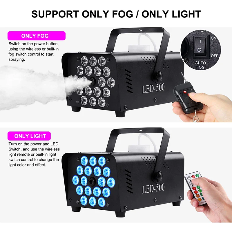 MBVKA 500W LED RGB Wireless Remote Control Fog Machine DJ Disco Smoke Machine For Party Wedding Halloween Stage Effect Fogger