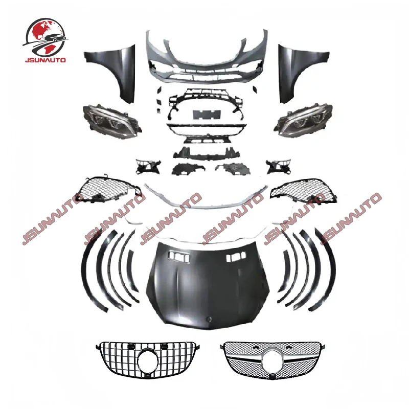 Car Modified Full Kit ML Convert GLE63 Style Front Rear Bumper Headlights Engine Hood For 12-15 ML400 500 Grill Fenders