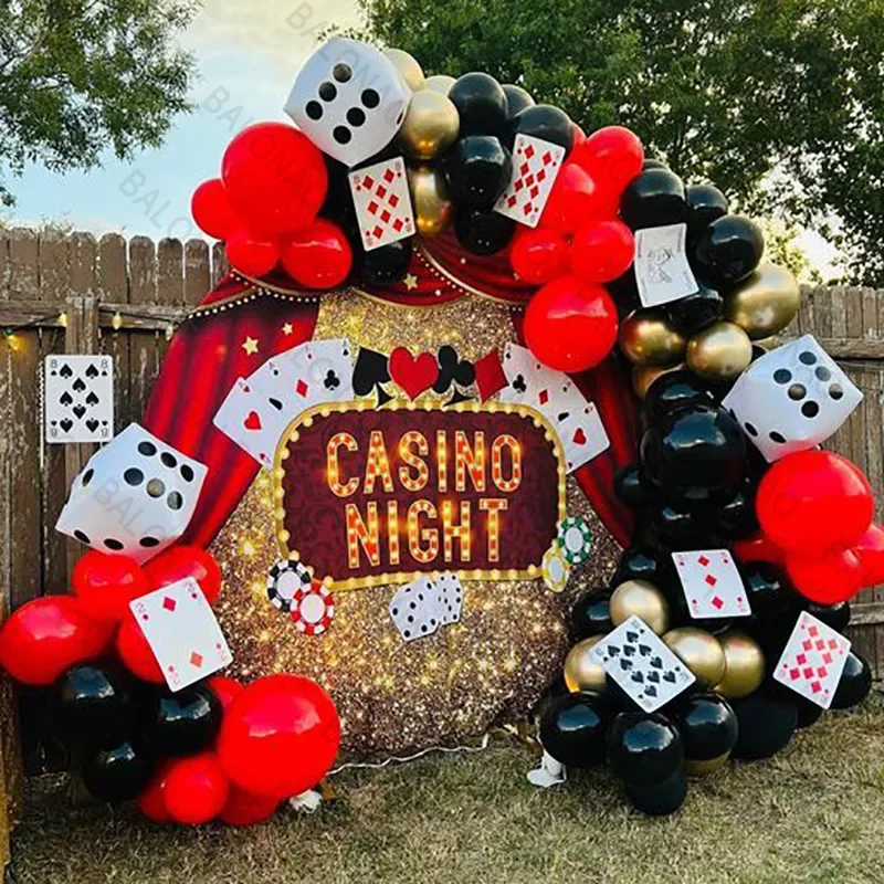 

93pcs Casino Theme Balloons Playing Cards Balloons Casino Dice Foil Balloons Birthday Las Vegas Party Decoration Poker Events