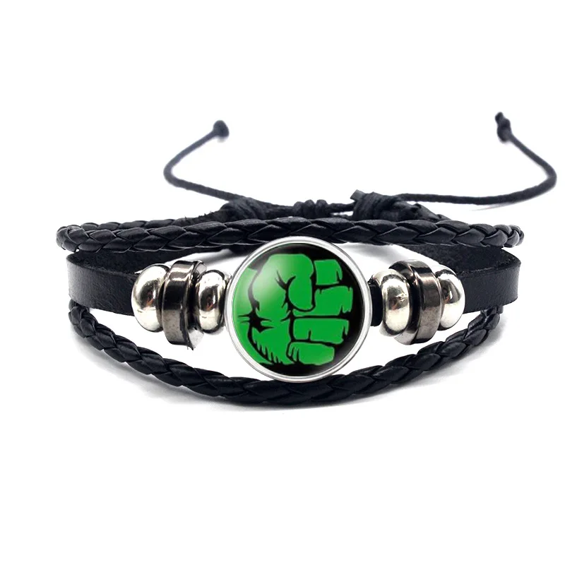 Marvel Heroes Anime Characters Hulk Spiderman Deadpool Titanium Jewelry Shield Time Gemstone Leather Bracelet Men andWomen Gifts