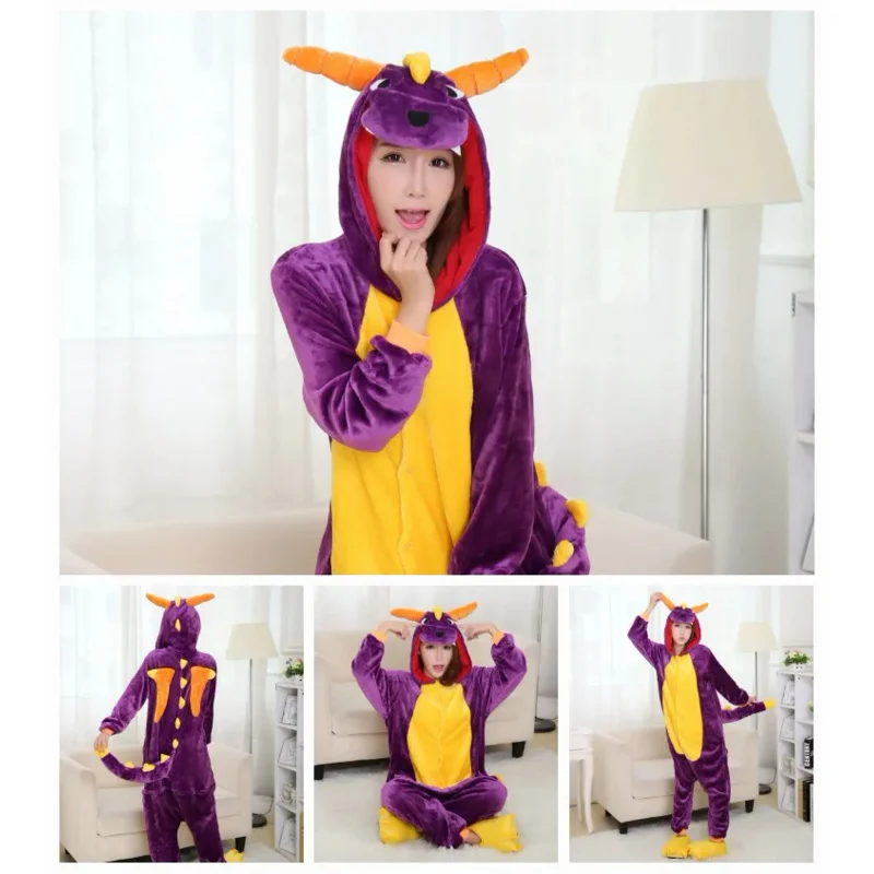 Pyjama Spyro Violet pour Adulte et Enfant, Costume de Cosplay, Onesies de Dragon, pour brev, Barrage, Halloween, Cadeau de Près de l'Année, Unisexe