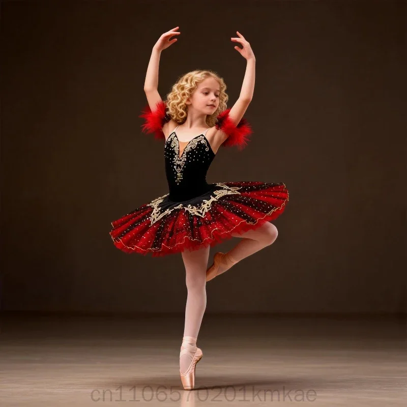 Falda Tutú de Bailarina para Adultos y Niñas, Negra y Roja, Falda Profesional de Ballet Tipo Platter/Pancake para Niñas y Mujeres, Disfraz de Danza para Fiesta y Actuación