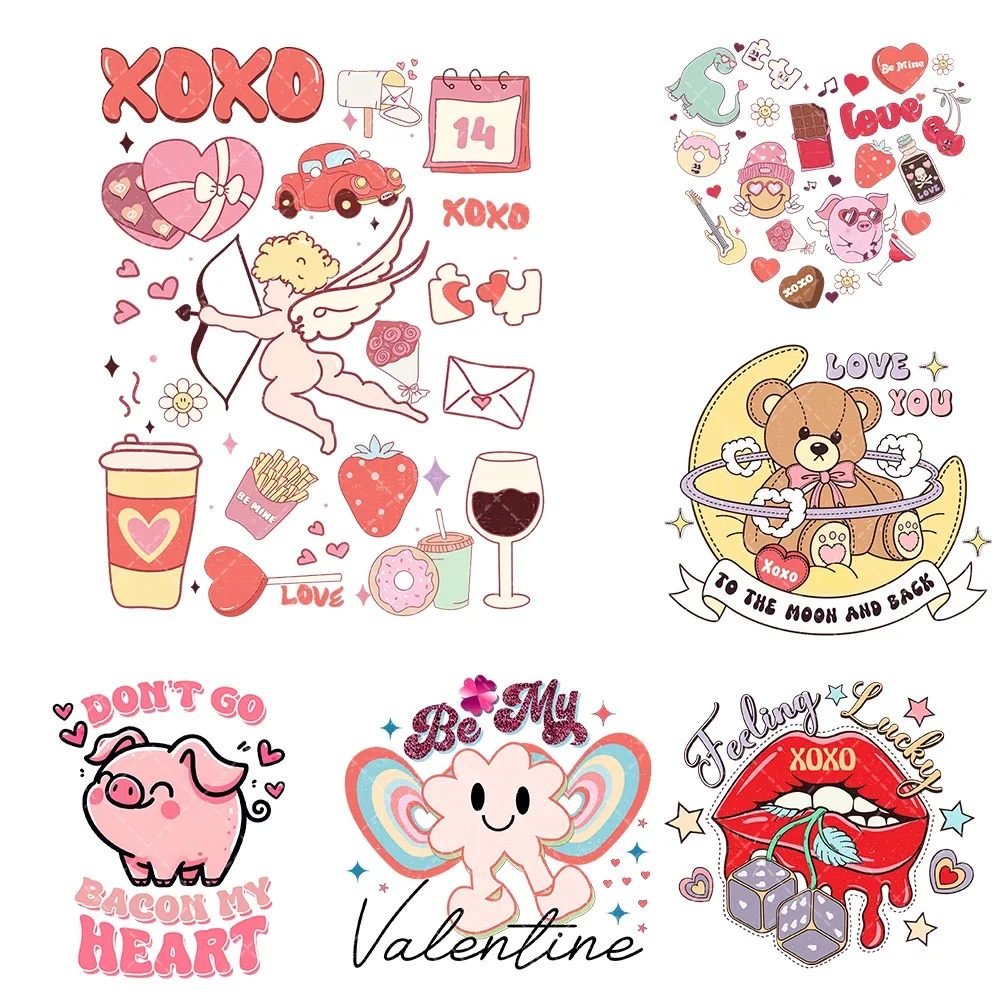 15cm Valentine Theme Cartoon Heat Transfer Stickers Iron On Clothes DTF Pinted Vinyl Thermal Appliques Washable T-Shirt Decal