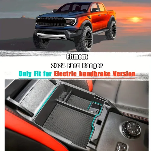Imagen 2 del producto Caja de almacenamiento de consola Central Ammrest para Ford Ranger Raptor Lariat XL/XLT 2024, reposabrazos, cajón oculto, accesorios