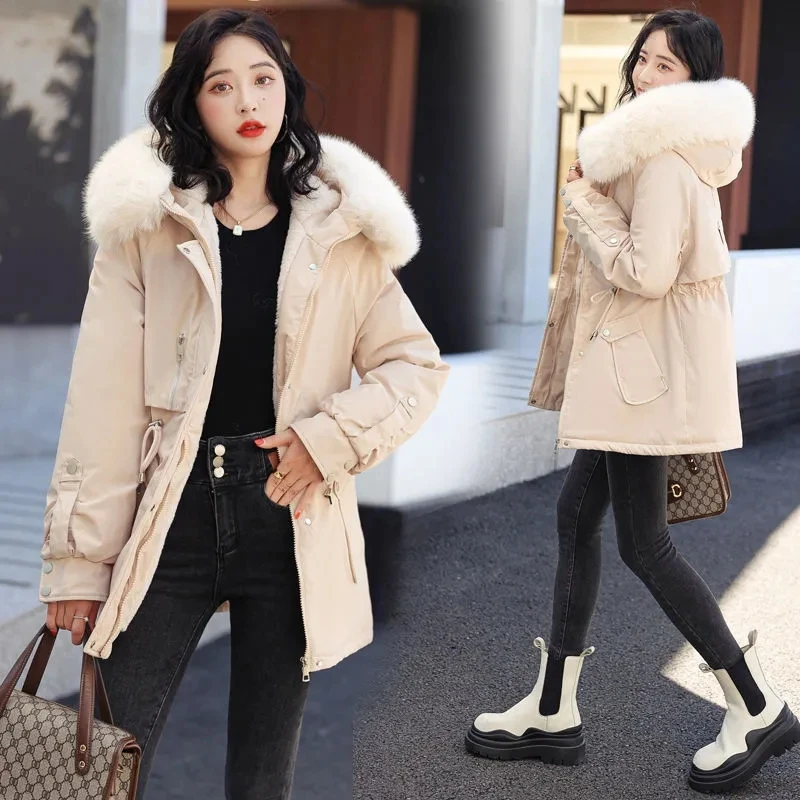 2023 New Women Parkas Coat Winter Warm Thicken Cotton Jacket Korean Loose Hooded Fur Coat Outwear Plus Size Women Jacket