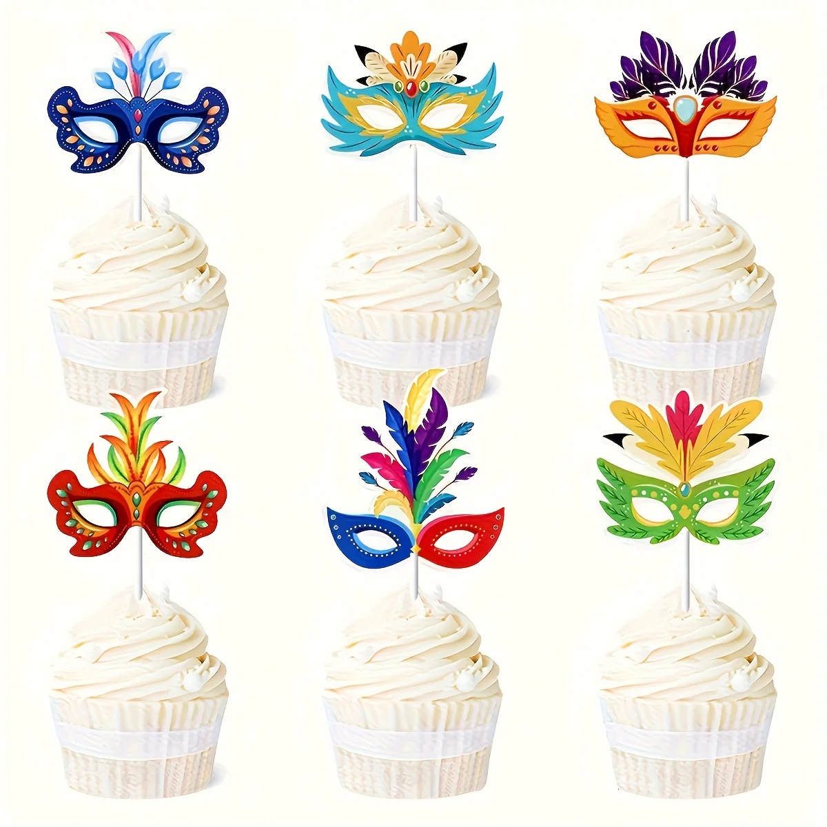 6pcs Creative Printing Half Face Mask Makeup Ball Cake Plaque Evening Theme Party Plaque Mask Dessert Dress up