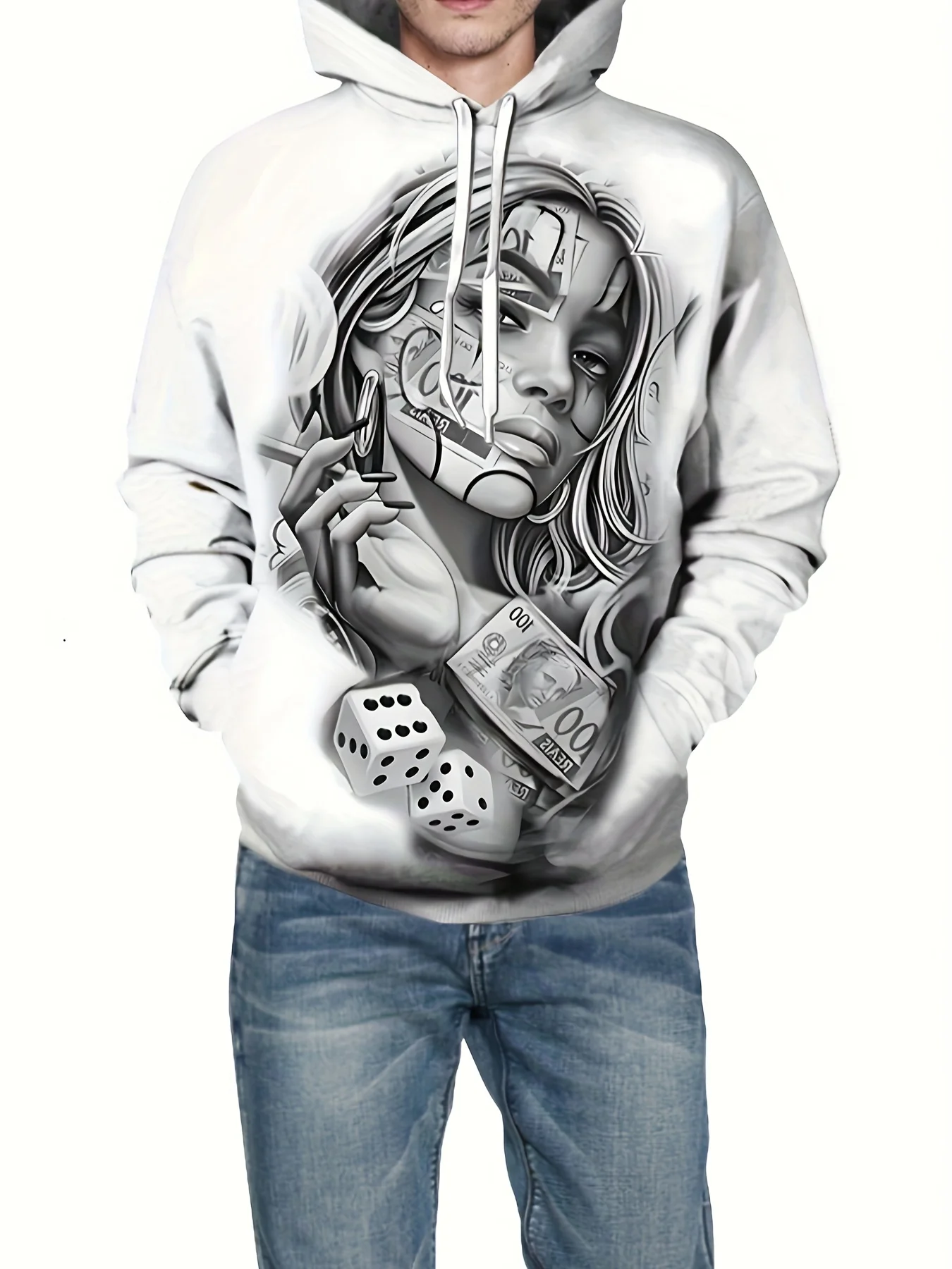 New model: men’s hooded long-sleeve loose-fitting casual printed basic sweatshirt. Perfect for young people in spring, summer, a
