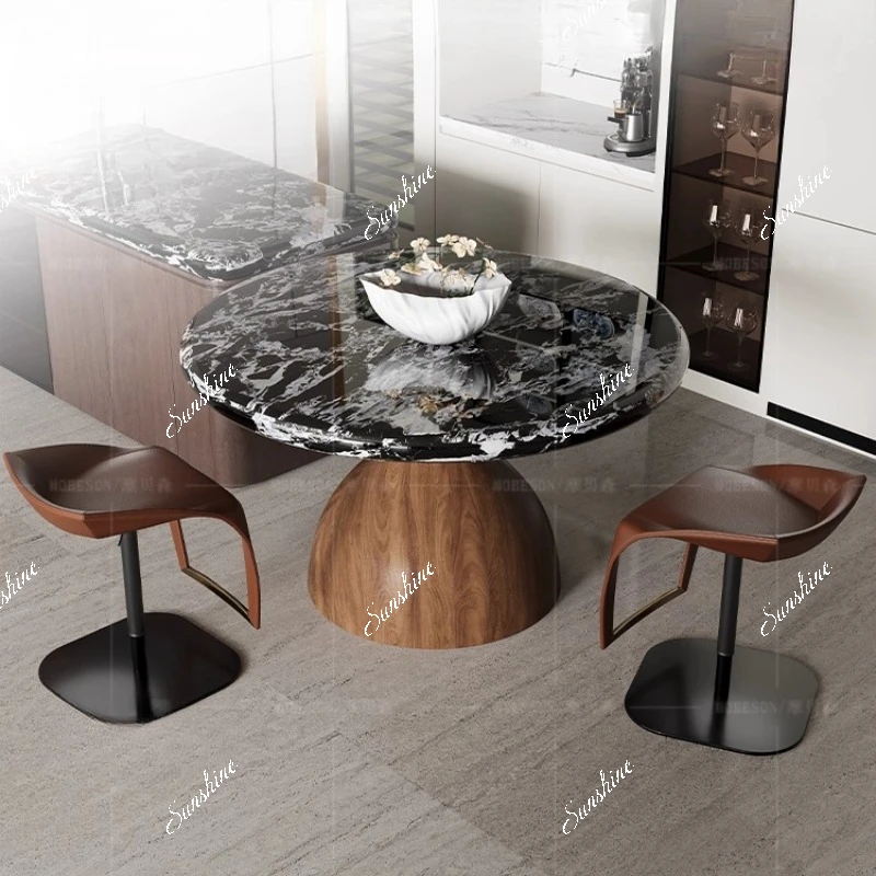 

French medieval marble round table home modern light luxury high-end design