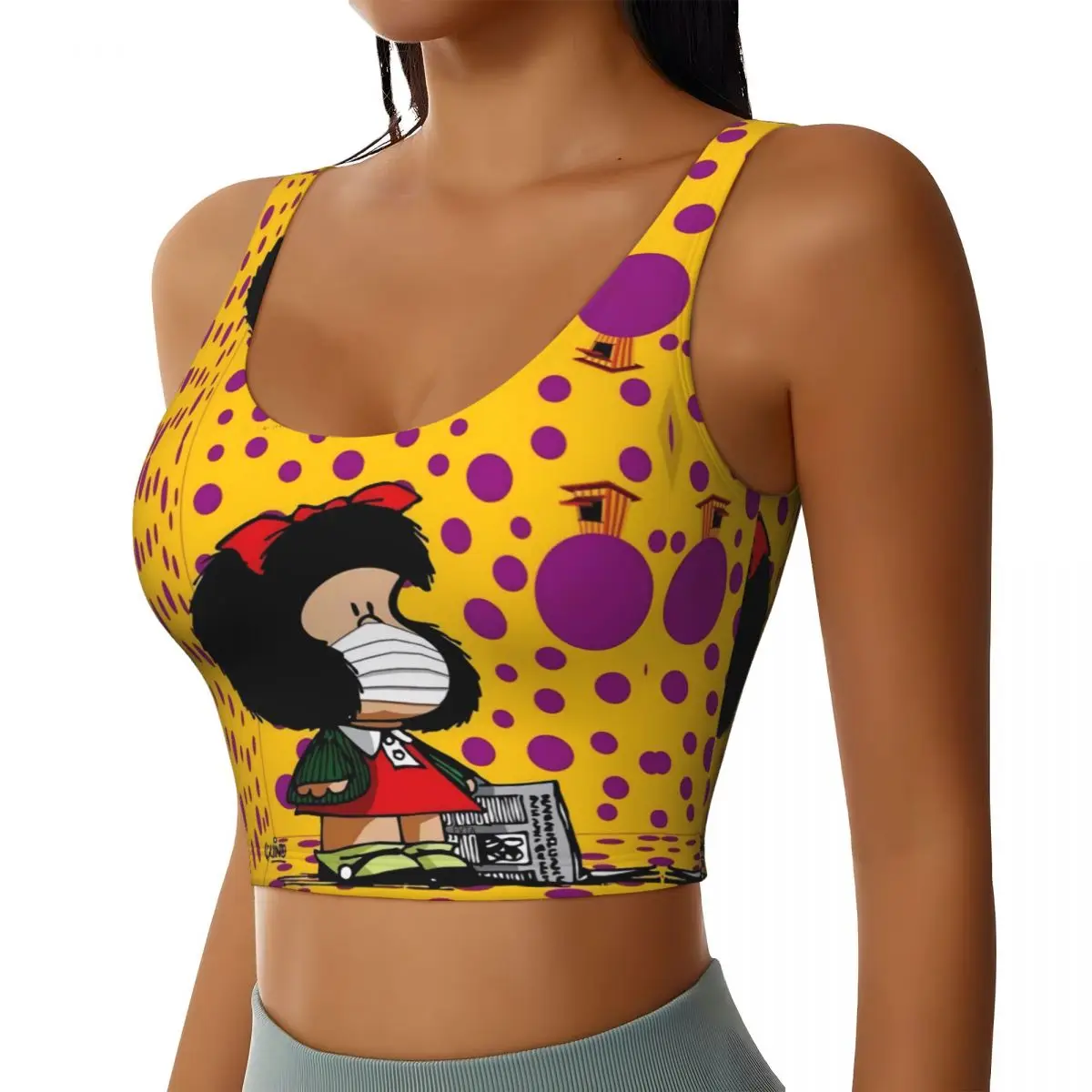 Custom Mafalda Quino Comic Sports Bra Women's Cartoon Manga High Impact Workout Yoga Crop Top