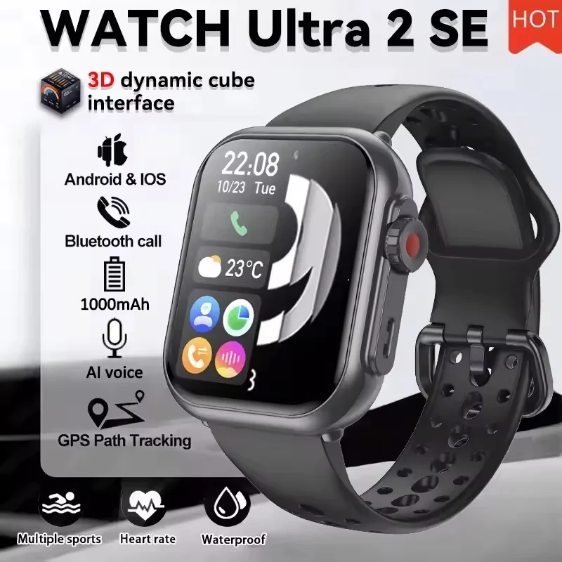 

Смарт-часы 2026 Watch Ultra 2 SE для мужчин и женщин, аккумулятор 1000 мАч, HD AMOLED-экран, звонки по Bluetooth, GPS, водонепроницаемые, для iOS и Android