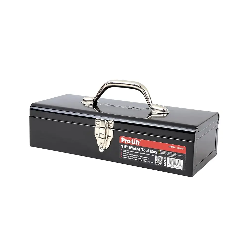 

Steel Tool Box – 14-Inch Metal Toolbox Portable With Handle – Heavy Duty Metal Latch Closure Small Carry Storage Box Tools