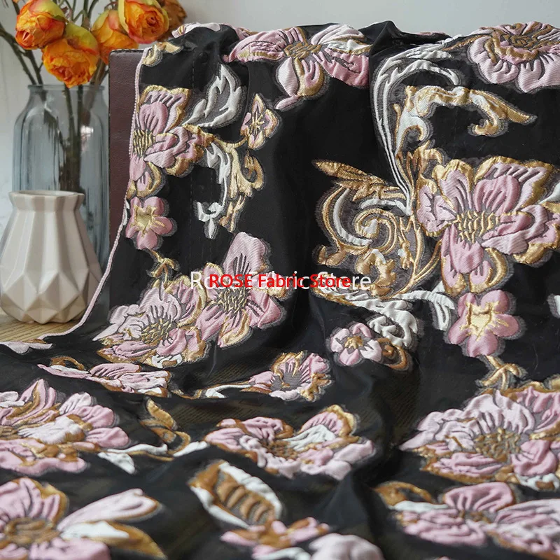 1 metro Retro en relieve flor grande hilo teñido Jacquard tela Primavera Verano vestido de burbuja Diy tela de costura