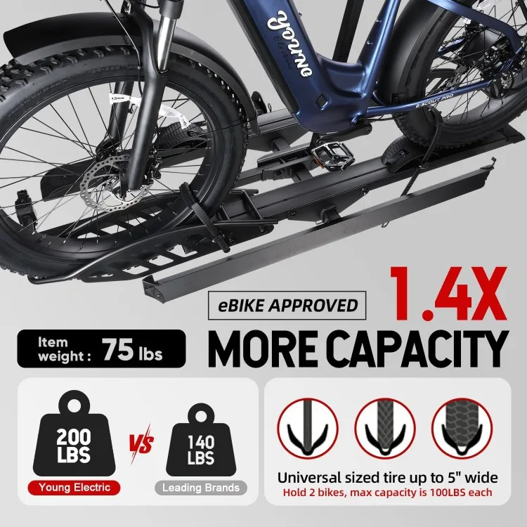 Hitch 2-Bike Rack with Ramp Mate R, 200 lbs Capacity E-Bike Carrier for Cars Trucks SUVs Minivans RV, Trailer Foldable Platform