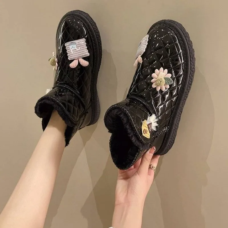 

Водонепроницаемая плюшевая женская обувь, зимние ботинки с круглым носком для женщин, зимние ботильоны с мягкой подкладкой, тренд 2025, нескользящие дизайнерские роскошные ботинки, распродажа