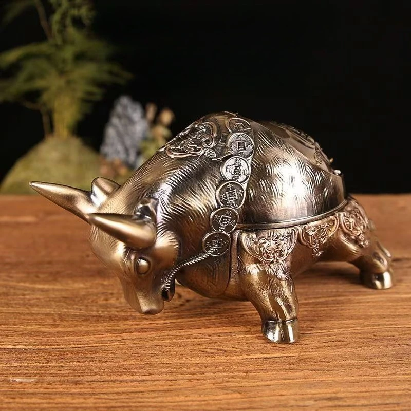 1pc Ashtray Anti-fly Ash Buffalo Shape Ashtray Cattle Shape Office Cover Ashtray Alloy Smoking Accessory Home Living Room