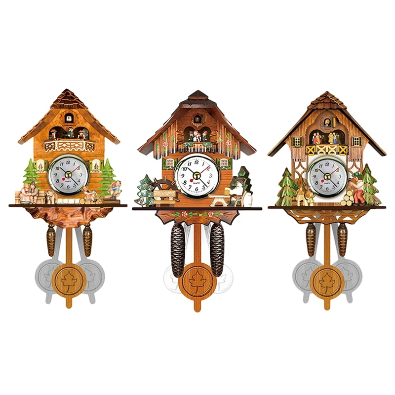 Antique Wooden Cuckoo Wall Clock Bird Time Bell Swing Alarm Watch Home Art Decor