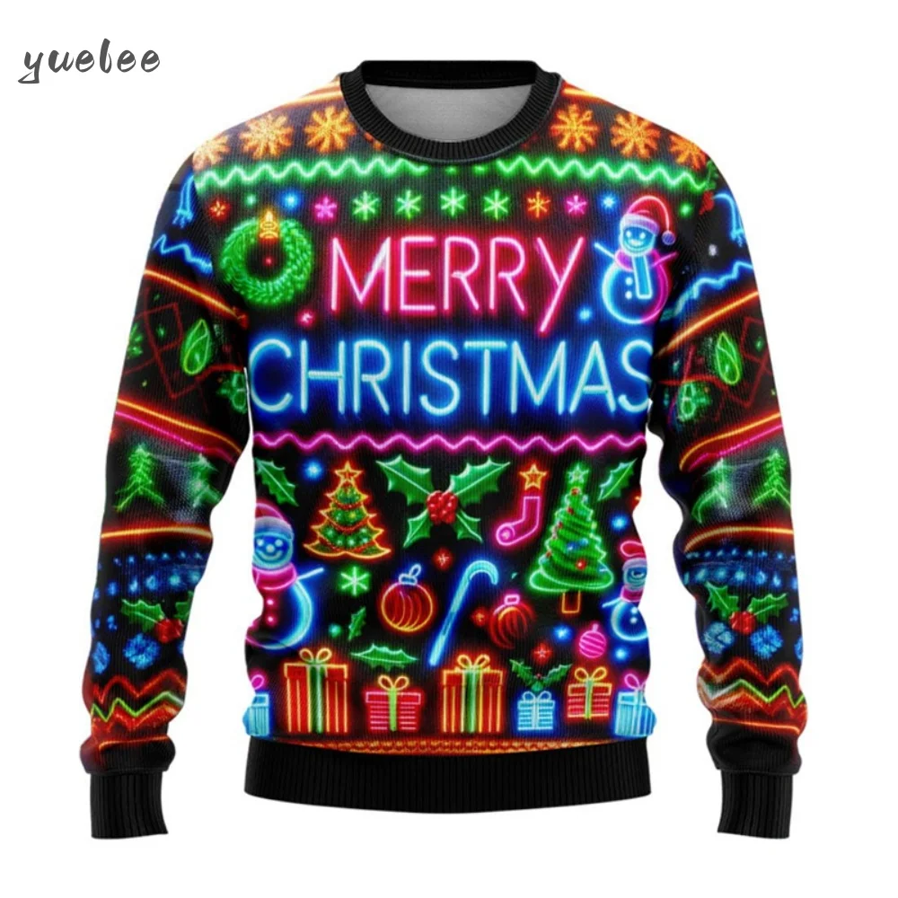 

Neon Snowman Graphic Sweatshirts 2025 Merry Christmas 3D Printed Ugly Sweater for Women Clothing Snowflake Gifts Man Sweatshirts