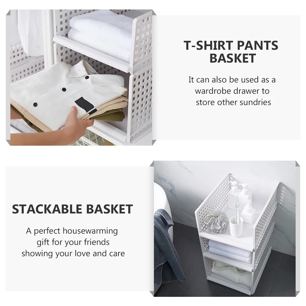 

Storage Basket Stackable Wardrobe Organiser Baskets Closet Bins Sock Plastic Jeans Child Clothes