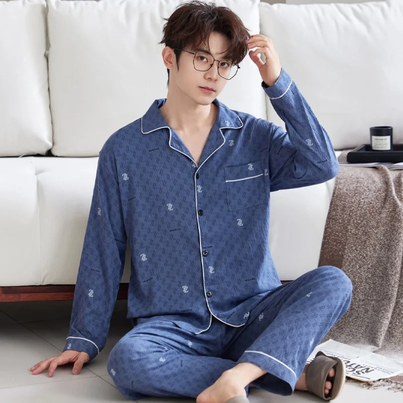 Cloud Cotton Men's Pyjamas Spring/Autumn New Arrival Long-Sleeved Top and Trousers Plus Size Premium-Quality Homewear Set