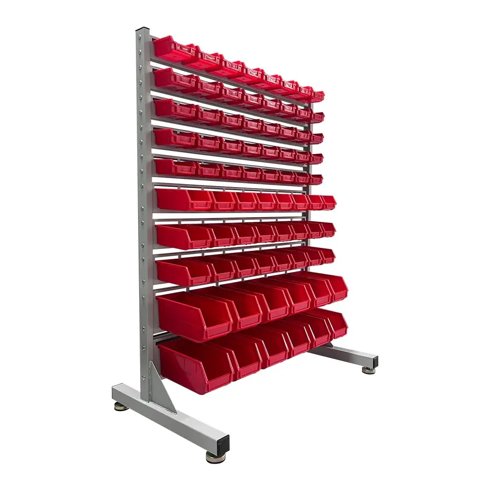 

Metal Bin Rack Storage Organizer System, Heavy Duty Steel Frame Shelving Unit, Free Standing 76 Plastic Bins, for Workshop Facto