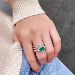Statement Emerald Finger Ring 925 Sterling silver Party Wedding band Rings for Women Bridal Promise Engagement Jewelry Gift