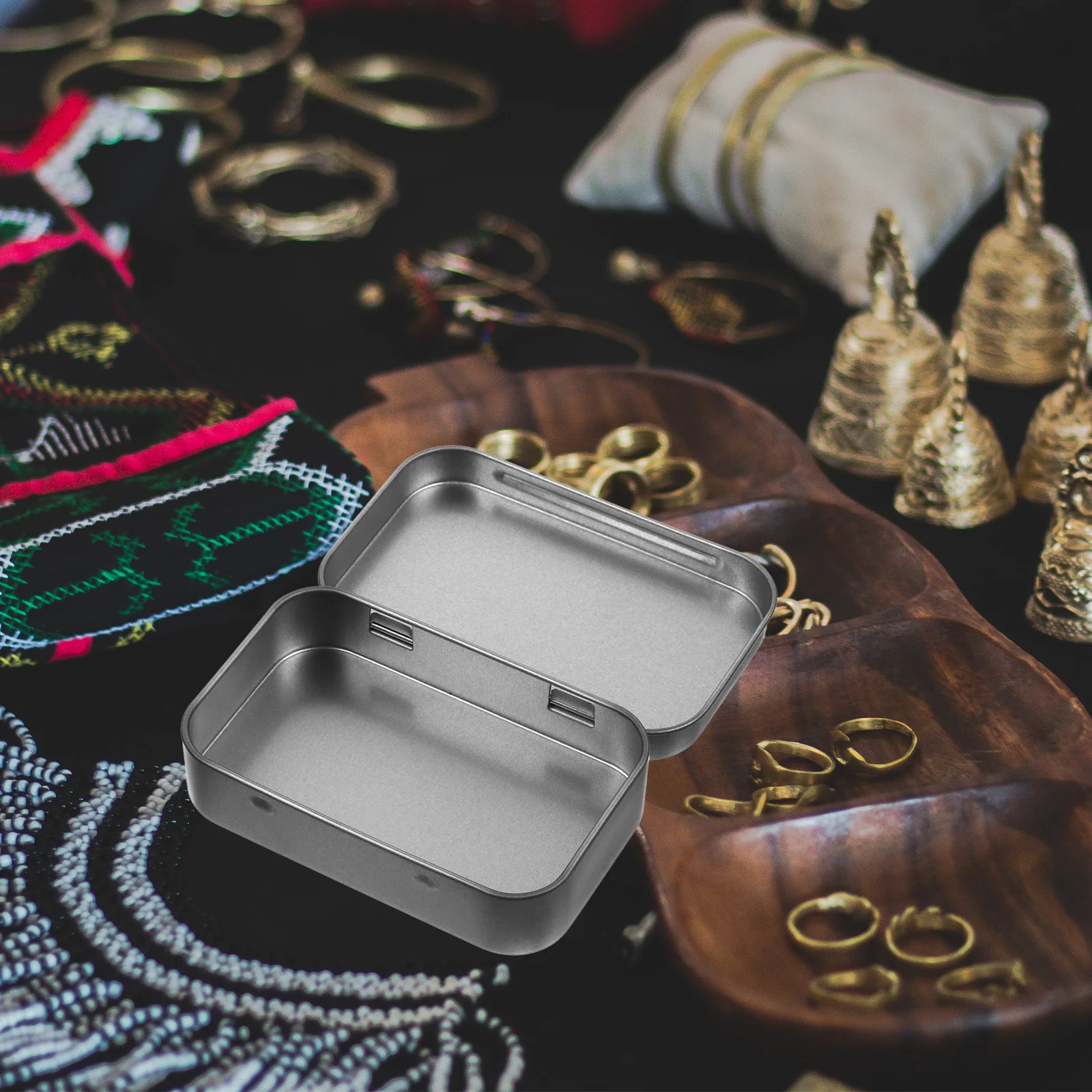 

5 Pcs Jewelry Frosted Iron Box Metal Tin Containers Boxes Packaging Small with Lids Case Silver Mini Tinplate
