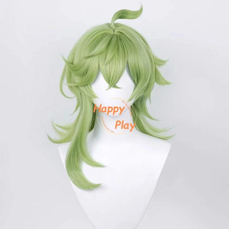 Sumeru-Peluca de pelo sintético para Cosplay, pelo verde largo de 55cm, resistente al calor, simulación de cuero cabelludo, Anime de Halloween + gorro de peluca