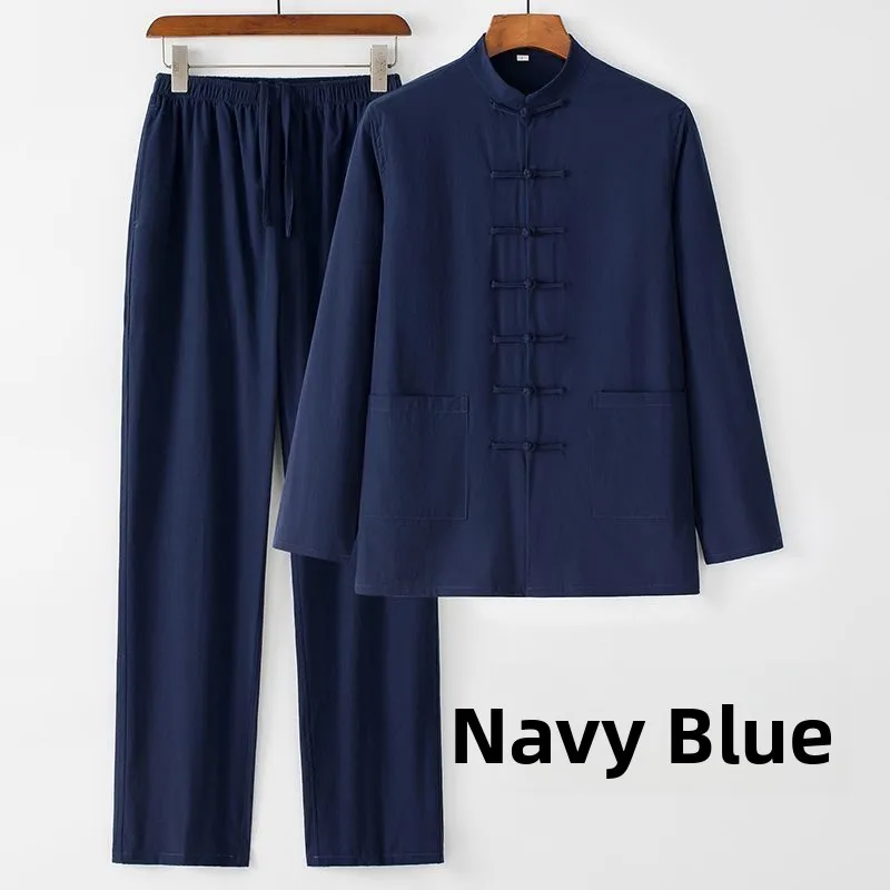 

Китайский хлопково-льняной мужской базовый костюм irt Tang, буддийская одежда Layman's, длинный повседневный летний топ свека