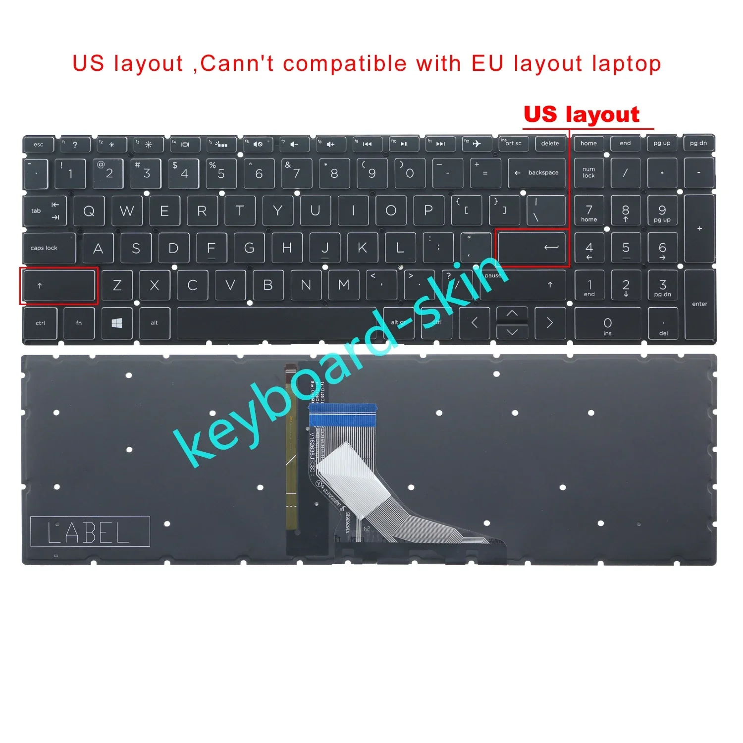 US Keyboard no-frame with-backlit for HP 250 G7,255 G7,256 G7 17-BY 17-CA 17-CD 15-CN 15-CP 15-CR 15-CS 15-EC 15-DF 15-DR laptop