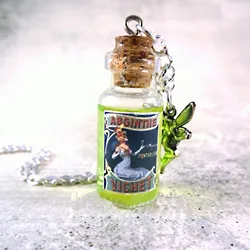 Absinthe Jewelry Antique Absinthe Glass Bottle Necklace Green Fairy Charm Potion Vial Absinthe Fairy Necklace Charm Halloween