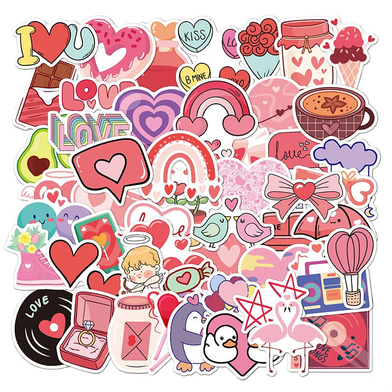 50PCS Colorful Love Valentine's Day Sticker For Planner Phone Case Scrapbook Journals Decoration Suitcase Helmet Stickers