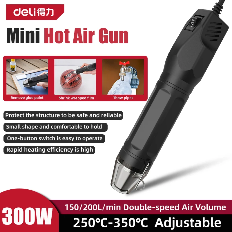 

DELI Mini 220V Hot Air Gun 300W Mini Blower with Heat Shrink Tube and Supporting Seat DIY Soldering Dryer Tools Kit