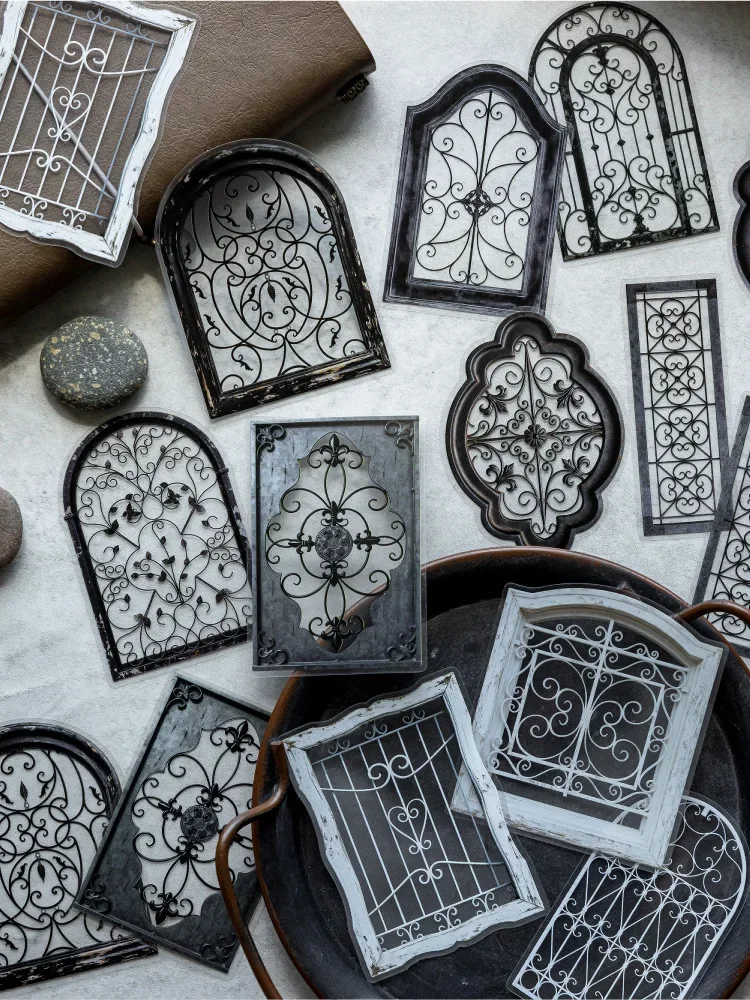 JIANWU Vintage Baroque Window Landscape Material Collage Scrapbooking PET Sticker Creative DIY Journal Stationery